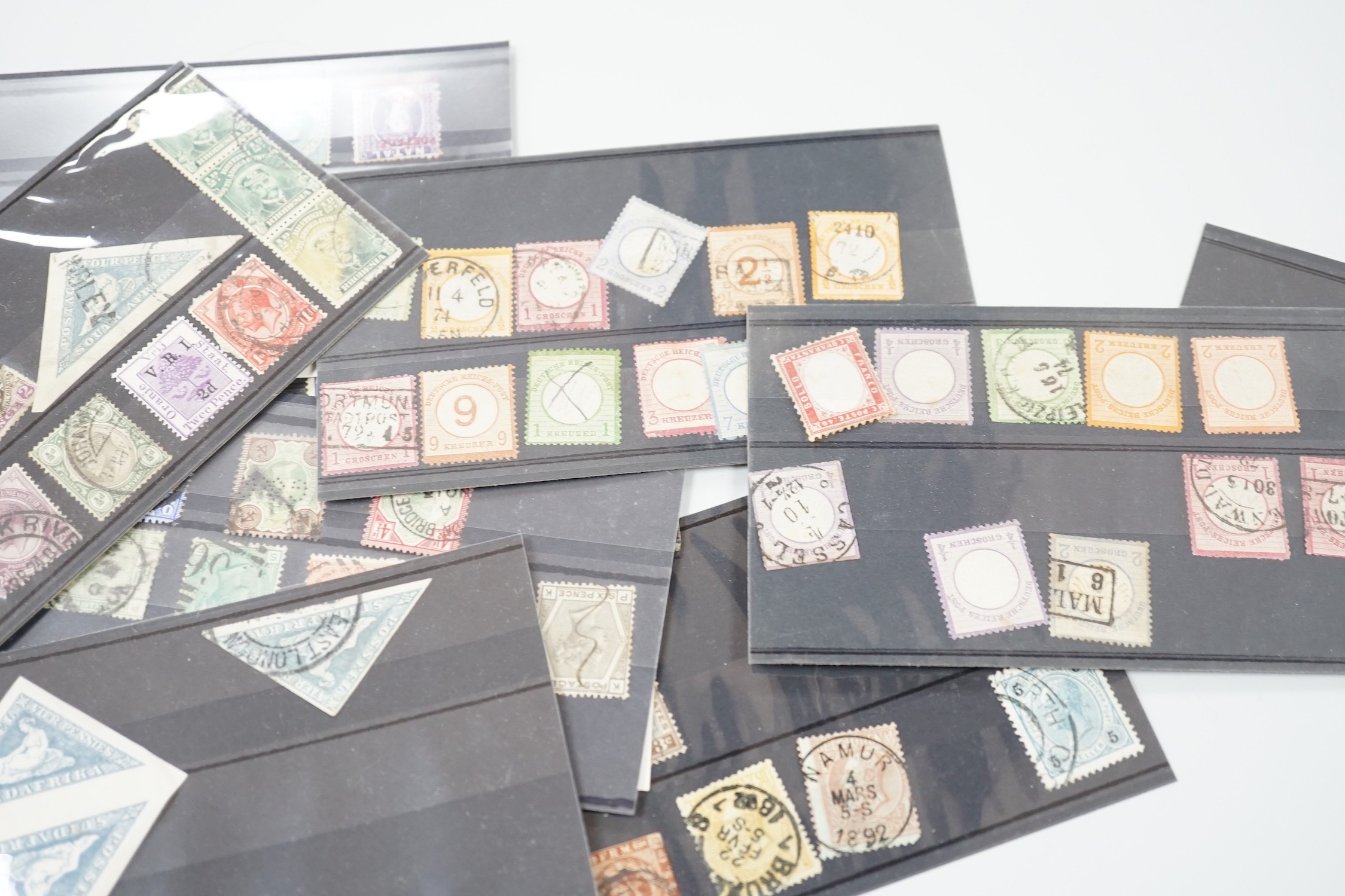 Mixed stamps including Penny Black, Edward VIII 3 shilling booklet, some on stock cards, others mounted